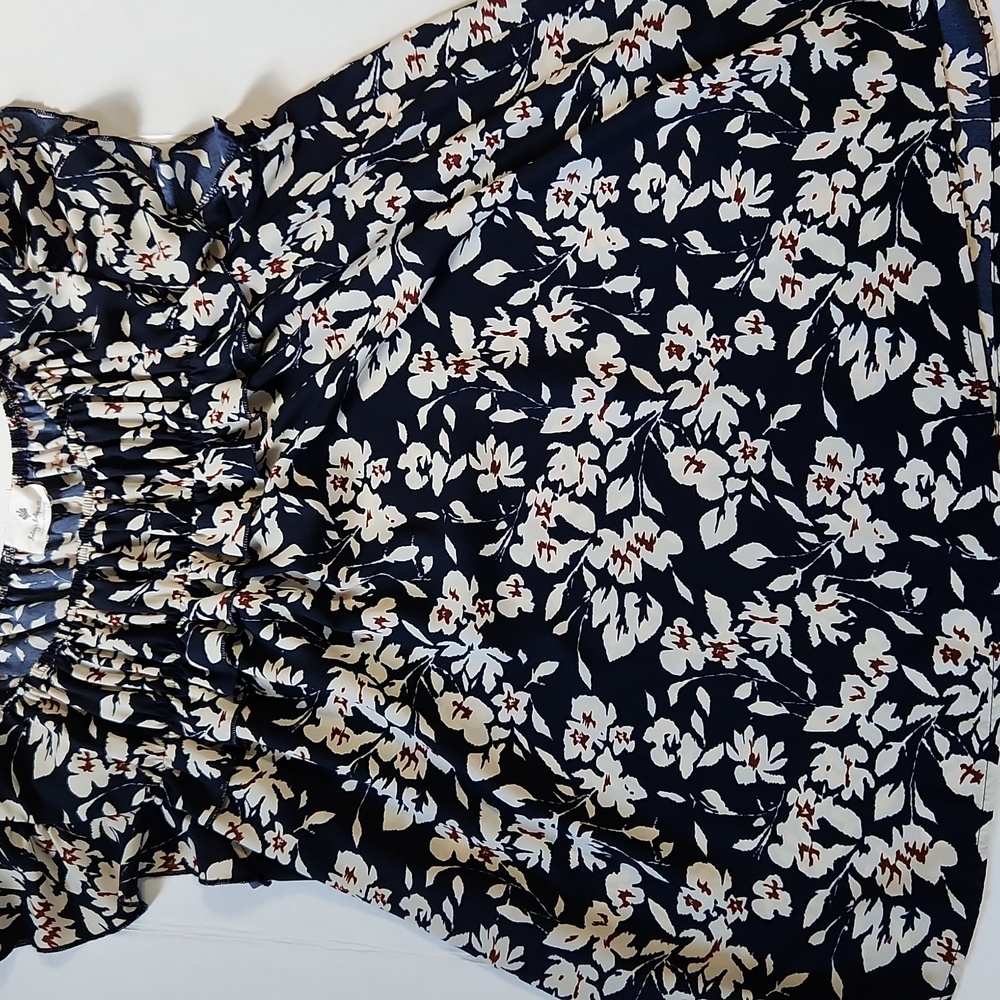Navy Cream Brown Flutter Tank Sleeve Work Blouse - Medium